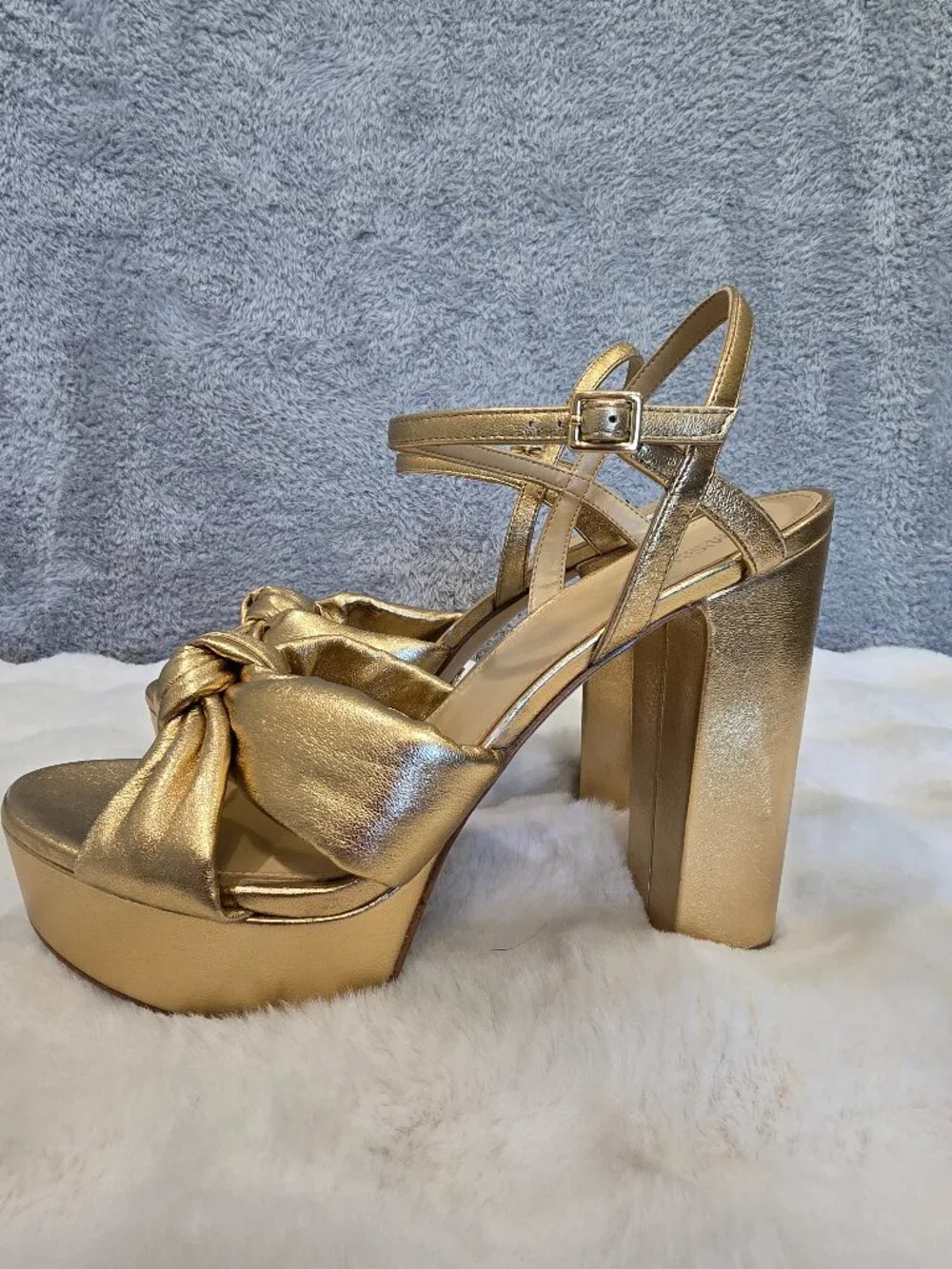 Michael Kors Josie Metallic Leather Knot Ankle Strap Platform Sandal Size 11 NEW
